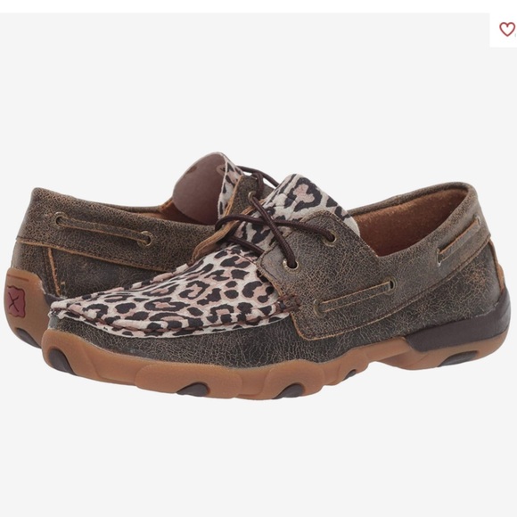 Twisted X Shoes - Twisted X Ladies Distressed Brown & Leopard Print Driving Mocs WDM0057